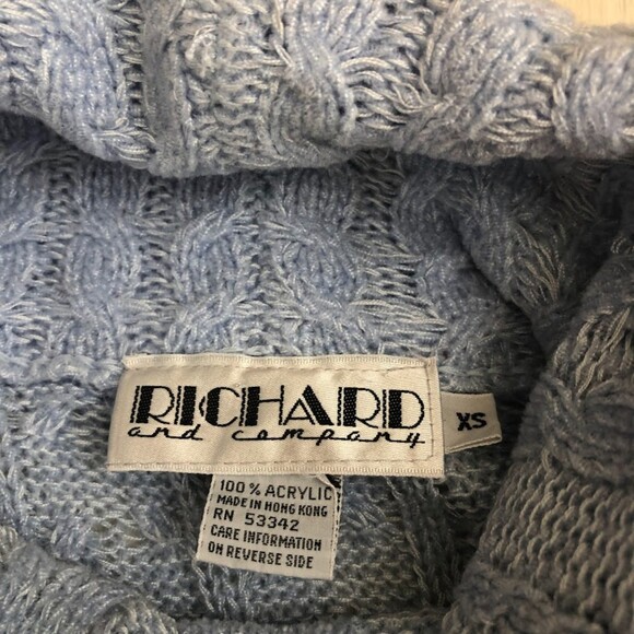 Vintage Richard and Company Women's Light Blue Cable Knit Turtle Neck Sweater XS - Picture 5 of 7